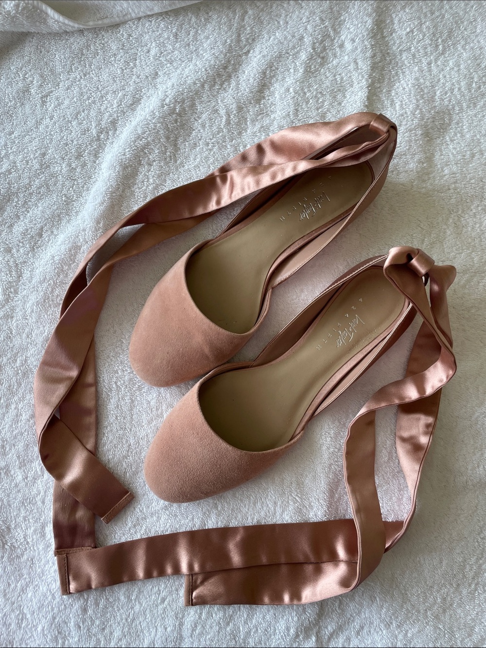 Lord & Taylor Blush Satin Tie Ballet Flats